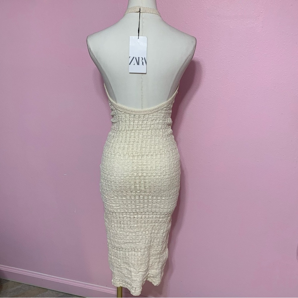 Zara Beige Crochet Knit Midi Dress S - Picture 4 of 7